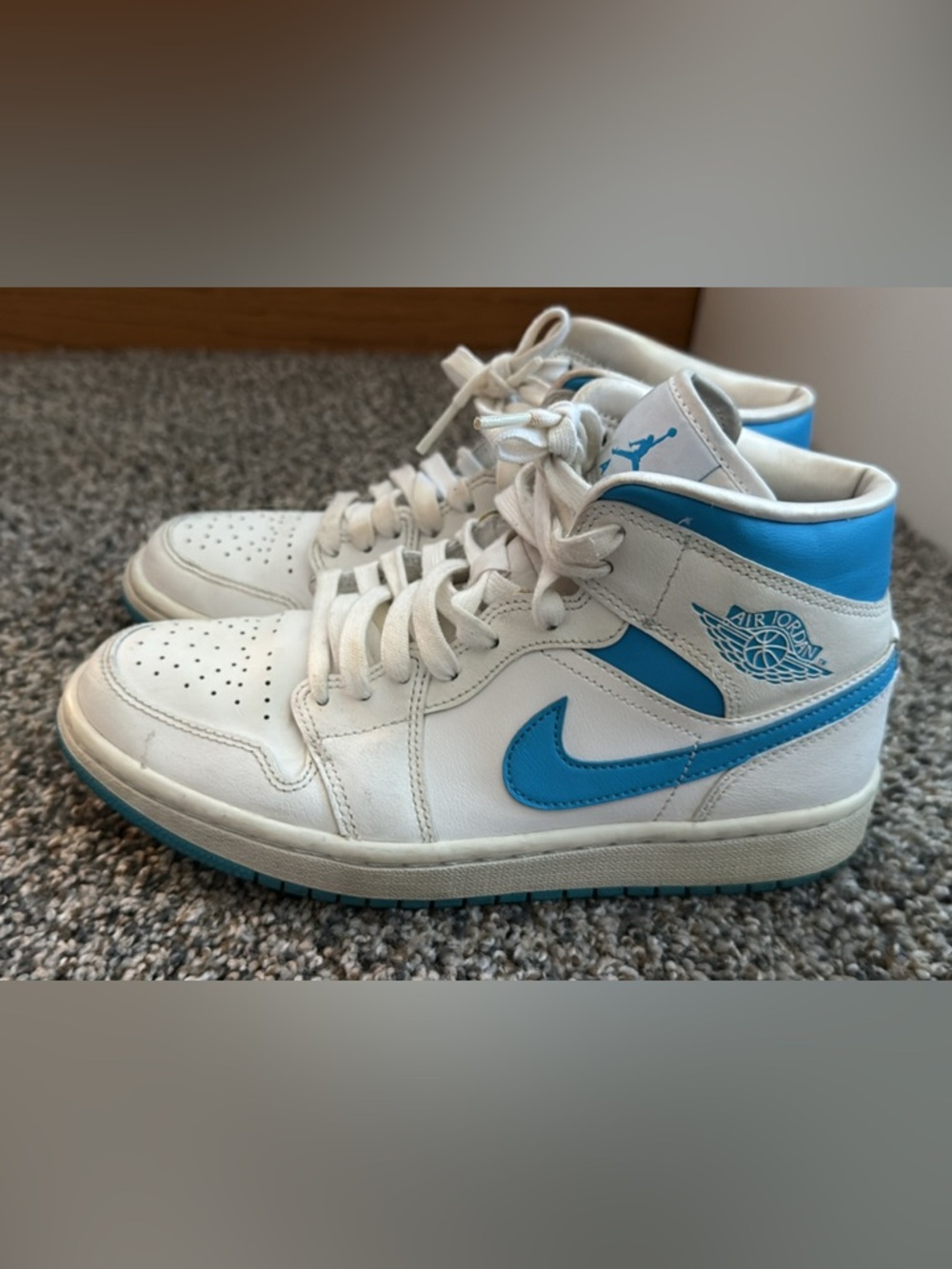 Nike White and Light Blue High-Top Sneakers